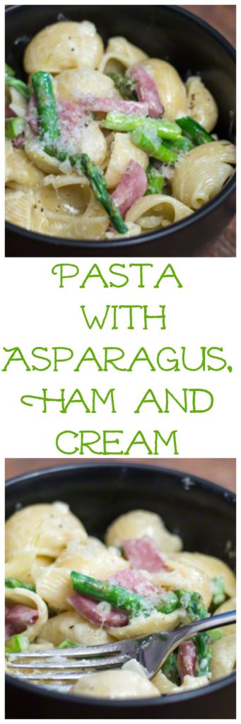 Pasta with Asparagus, Ham and Cream is a super simple, basic pasta recipe, easily adaptable to whatever veggie you have in the fridge or freezer.