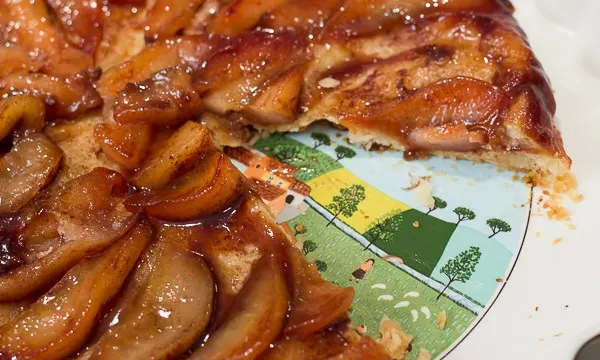 Upside-Down Caramelized Pear Tart Made in a Cast Iron Skillet