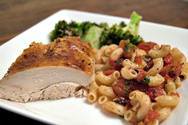 Ginger Roast Chicken with Elbow Macaroni and Pan Sauce