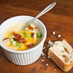 Loaded Baked Potato Leek Soup with Bacon is perhaps the ultimate comfort food! Perfect for those looking for frugal recipes.