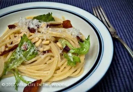 Spaghetti al Vino Bianco is a delicious recipe for pasta, where the pasta makes its own sauce by being finished in white wine.