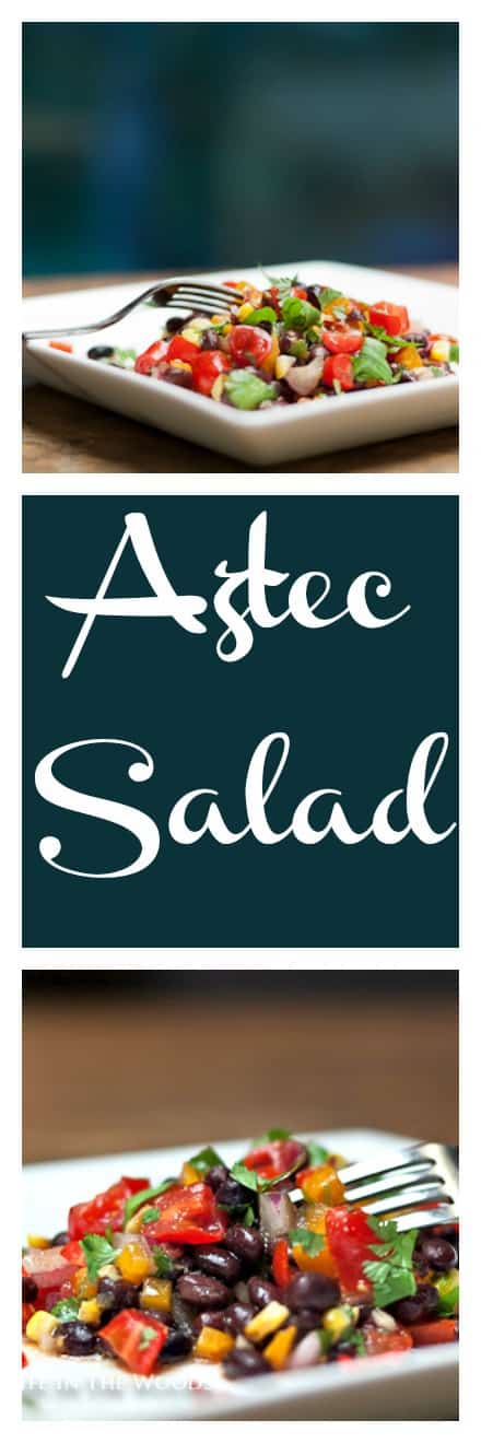 Aztec Salad is a delectable combination of corn, tomatoes, and black beans: what the Aztecs called the "three sisters", dressed with a no-fat dressing.