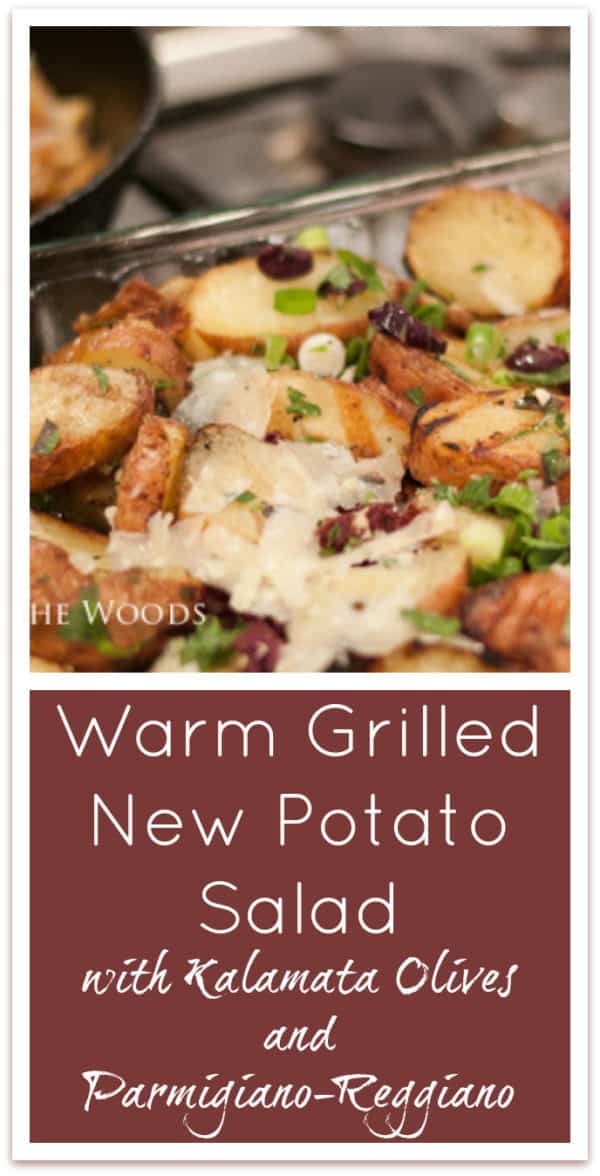 Grilled New Potato Salad with Kalamata Olives and Parmigiano Reggiano is the best recipe for redskin new potato salad I've ever had! #sidedish #potatosalad #grilledside #MemorialDay #4thofJuly #LaborDay