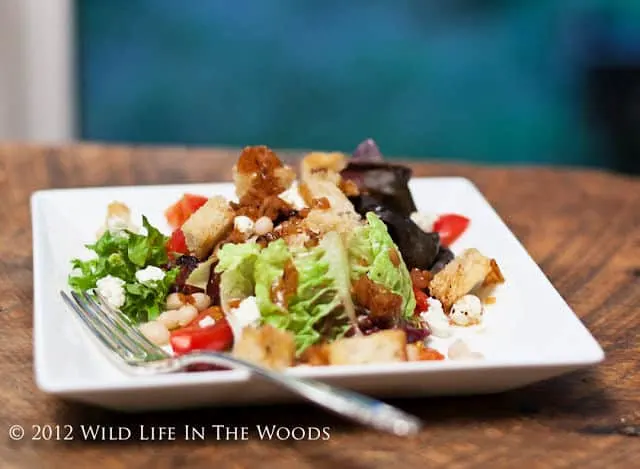 Salad with Navy Beans, Goat Cheese, and Warm Bacon Vinaigrette