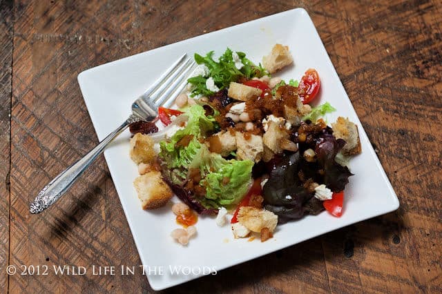 Salad with Navy Beans, Goat Cheese, and Warm Bacon Vinaigrette