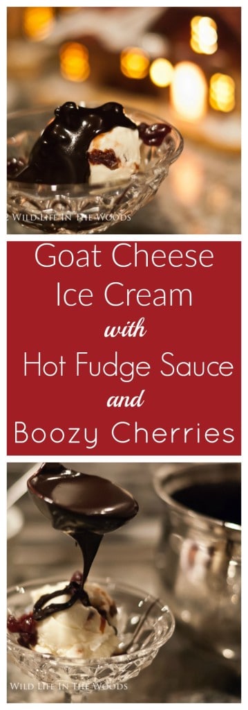 Goat Cheese Ice Cream with Hot Fudge Sauce and Boozy Cherries