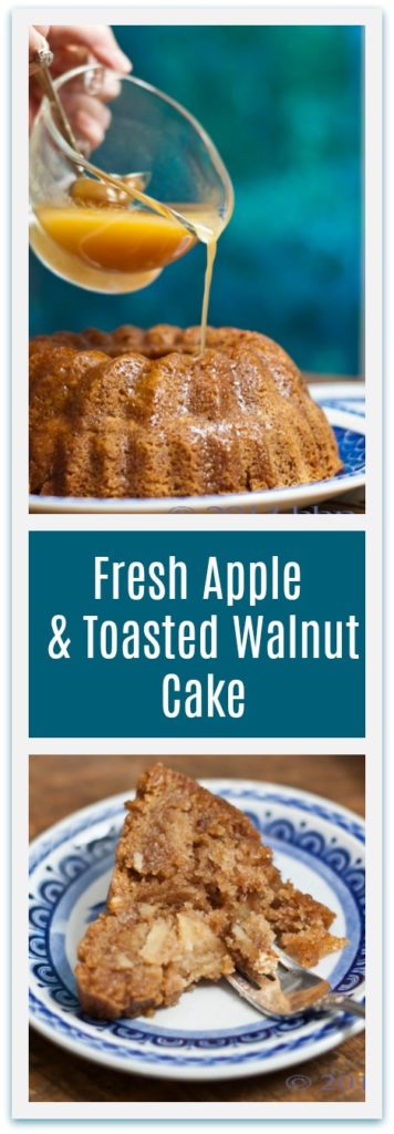 Fresh Apple & Toasted Walnut Cake with Warm Apple Cider Brandy Sauce is a perfect fall dessert.