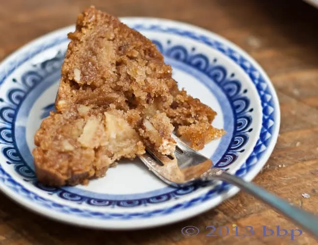 Fresh Apple & Toasted Walnut Cake with Warm Apple Cider Brandy Sauce is a perfect fall dessert.