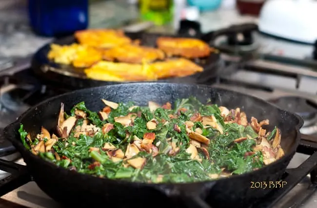 kale, mushrooms, bacon, sautéed polenta