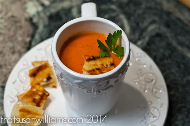 Slow Cooker Tomato Soup with Grilled Cheese Croutons is delicious comfort food, on a chilly day! 