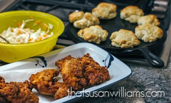 Mimosa Fried Chicken Biscuits with Sriracha Slaw an Sweet Potato Butter are the perfect meal to serve during a football game, perhaps with a glass of your favorite Highland Brewing Beer.