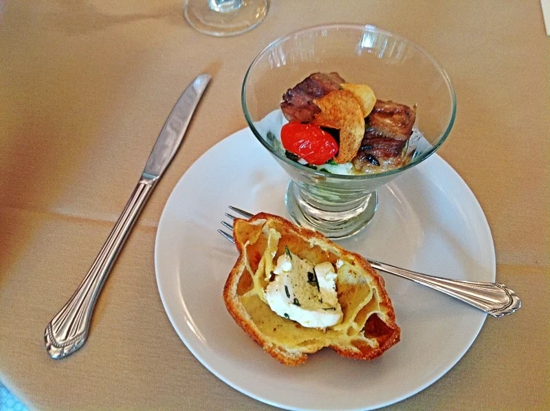 I wouldn't be a food blogger if I didn't show you my favorite bite: the short rib in the dish melted in my mouth. Popover with herbed goat cheese in foreground.