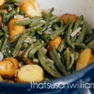 Just like Grandma used to make. More or less. Stove top, Southern Green Beans and Potatoes. #southern #potlikker #greenbeans #newpotatoes #potatoes