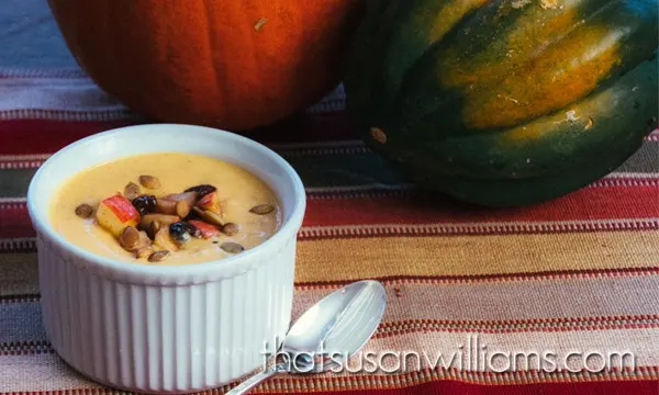 Pumpkin Soup with Apple Cranberry Relish and Spicy Pepitas