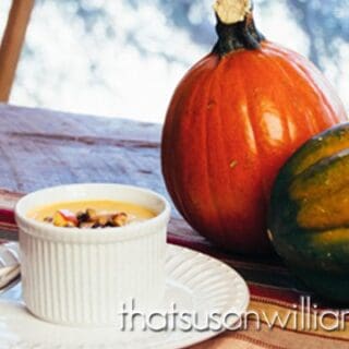 Pumpkin Soup with Apple Cranberry Relish and Spicy Pepitas