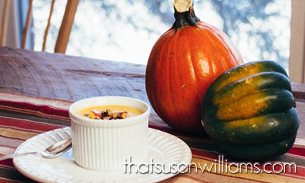 Pumpkin Soup with Apple Cranberry Relish and Spicy Pepitas