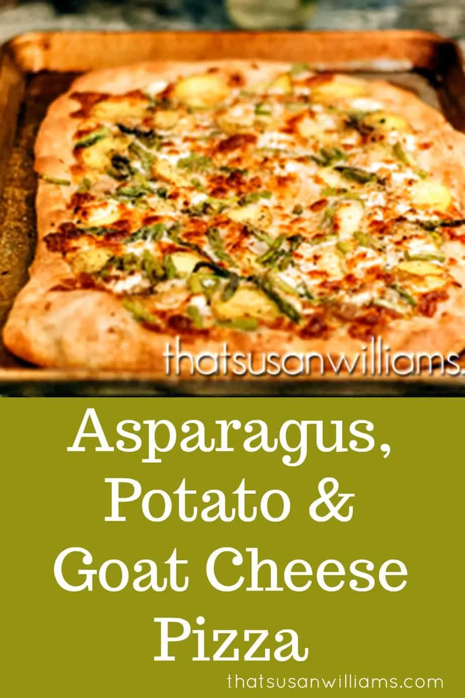 Asparagus, Goat Cheese & Potato Pizza: a vegetarian recipe that is perfect to add to your collection of springtime recipes. #pizza #homemade #gourmet