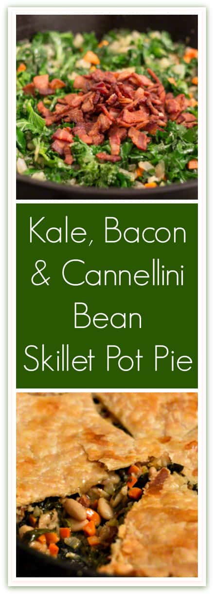 Kale, Bacon and Cannellini Bean Skillet Pot Pie is delicious, nutritious comfort food for a chilly evening.