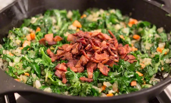 Kale, Bacon and Cannellini Bean Skillet Pot Pie is delicious, nutritious comfort food for a chilly evening.