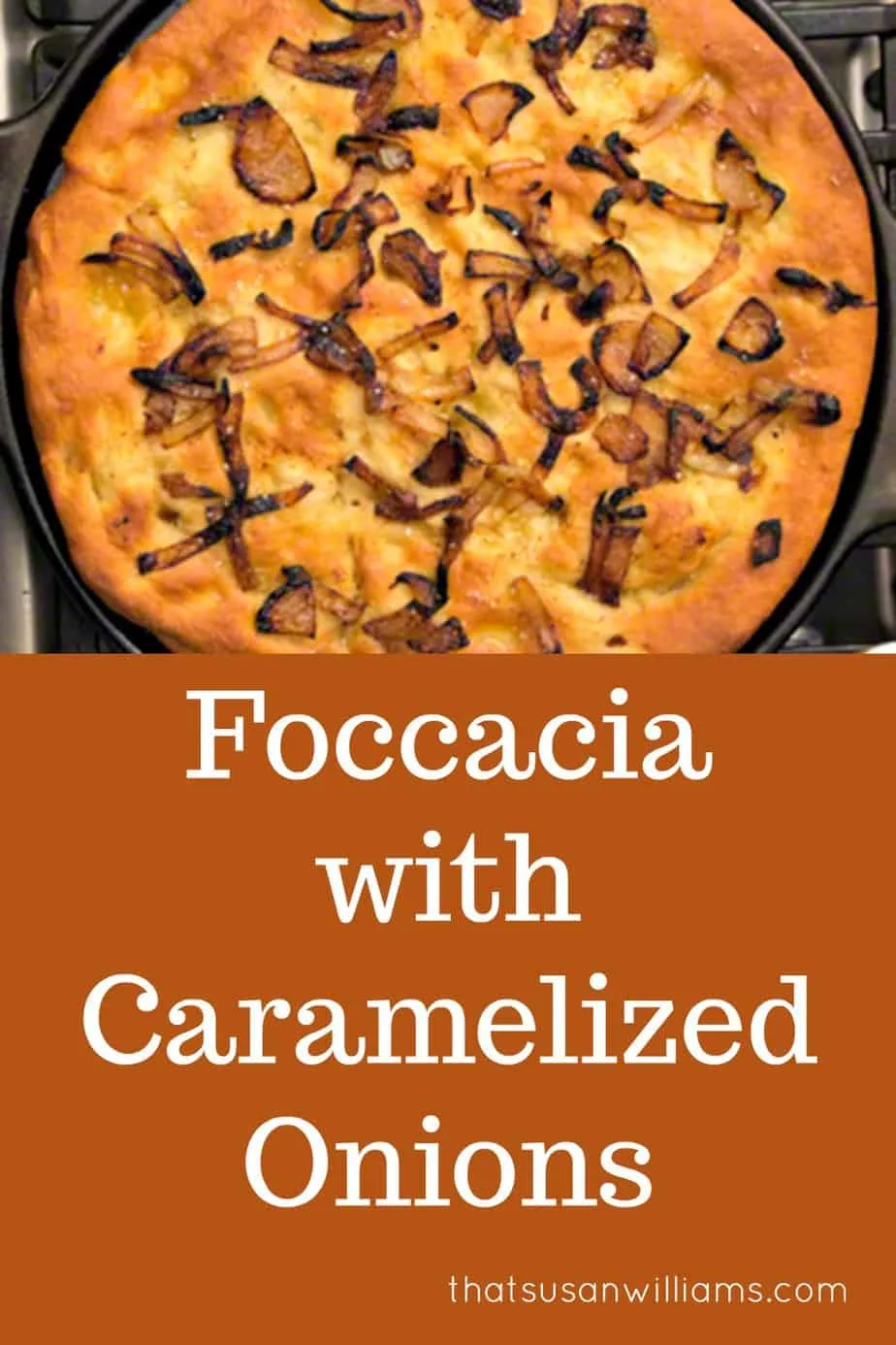 Foccacia with Caramelized Onions is a delicious Italian bread recipe, the perfect accompaniment to your favorite bowl of soup. #foccacia #bread #breadrecipe #caramelizedonions