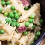 A delicious recipe with moneysaving tips that uses leftover ham, that’s not just a casserole. A quick, easy and yummy weeknight meal/Desperation Dinner you can throw together in a flash. By the time the pasta is cooked the sauce is ready!