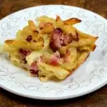 Viennese Noodles with Ham, Sour Cream, & Alpine Cheddar is an easy, delicious recipe for using up leftover ham in a frugal weeknight meal. #ham #leftoverham #pasta #noodles #Gruyère