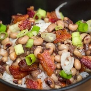Purple Hull Peas with Bacon and Rice
