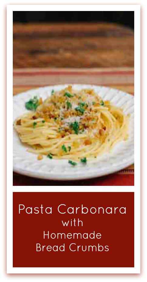 Pasta Carbonara with Homemade bread crumbs is a recipe that's quick, easy, frugal, and delicious!