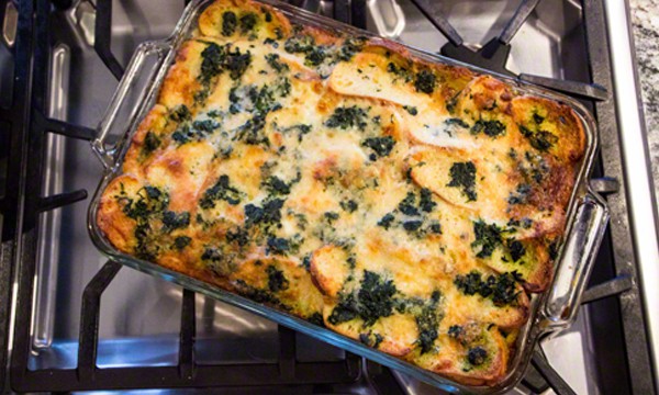 Bacon Spinach Breakfast Casserole with Gruyère Cheese