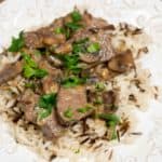 Venison Stroganoff on White and Wild Rice is a recipe that will convince you that venison is the perfect protein for a gourmet meal!