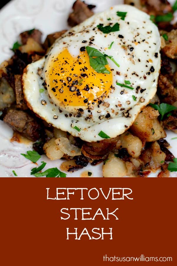 Leftover Steak Hash is the delicious solution to the problem of what to do with leftover cooked beef, when you don't have enough meat for a full meal. #leftover #steak #primerib #hash #recipe