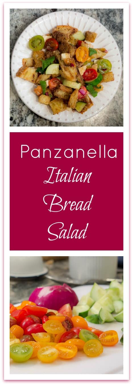 Panzanella is SCRUMPTIOUS! It's a traditional Italian bread salad recipe, and the best use of fresh summer tomatoes, fresh mozzarella, basil, and a balsamic vinaigrette I know!