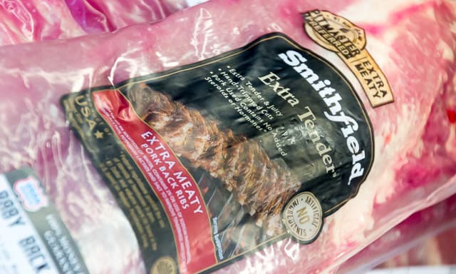 Smithfield Extra Tender Extra Meaty Pork Back Ribs in packaging.
