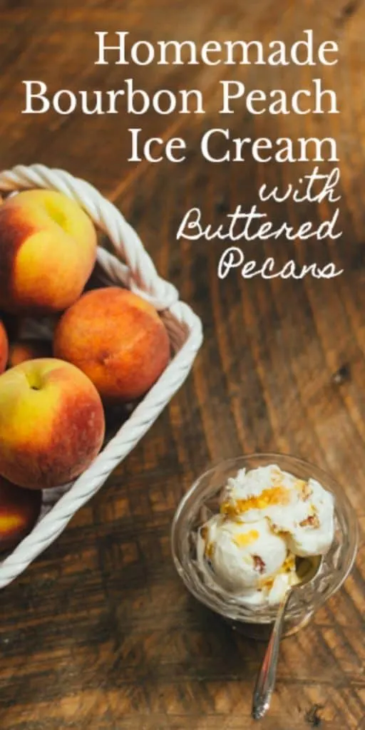 Homemade Bourbon Peach Ice Cream with Buttered Pecans