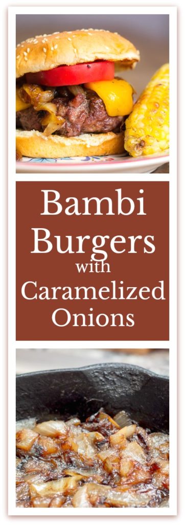 Love venison, but still want a juicy burger, packed with flavor? This venison burger has minced bacon mixed in, the caramelized onions, finished with sherry vinegar, are divine! #burgers #venison #juicyburger #grilledburgers