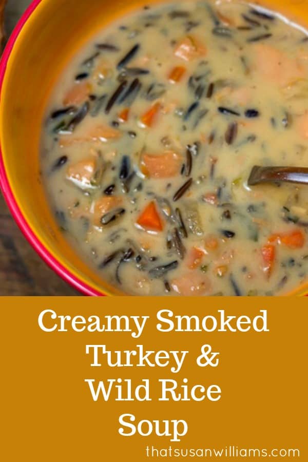 What to do with leftover turkey: Creamy Smoked Turkey and Wild Rice Soup #leftoverturkey #turkeysoup #Thanksgiving