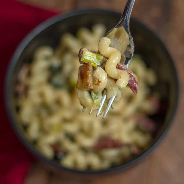 Pasta with Roasted Parsnips, Leeks and Bacon