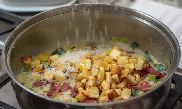 Pasta with Roasted Parsnips, Leeks and Bacon