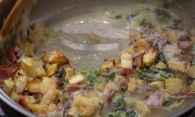 Pasta with Roasted Parsnips, Leeks and Bacon