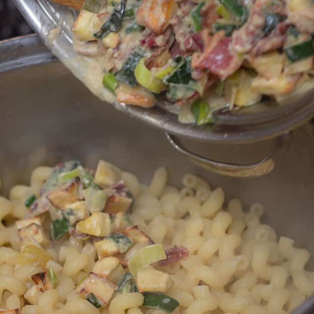 Pasta with Roasted Parsnips, Leeks and Bacon