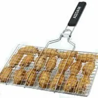 AIZOAM Portable Stainless Steel BBQ Barbecue Grilling Basket for Fish,Vegetables, Steak,Shrimp, Chops and Many Other Food .Great and Useful BBQ Tool.-【Bonus an Additional Sauce Brush】.