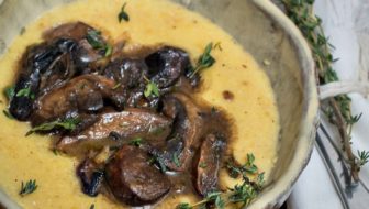 Luscious Mushrooms with Creamy Polenta is a delicious sautéed mushroom recipe, perfect as a vegetarian weeknight meal. #mushrooms #sautéed #recipe #vegetarian