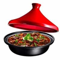 Cast Iron Moroccan Tagine Pot, Enameled Fire Red, 4 Quart, By Bruntmor