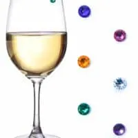 Swarovski Crystal Magnetic Wine Glass Charms for Stemless Glasses, Champagne Flutes Set of 6 Jewel Colors