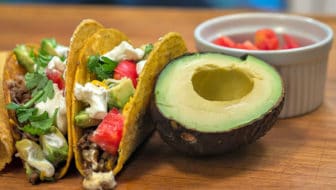 Lunch Lady Venison Tacos and an Avocado half