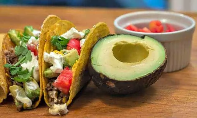 Lunch Lady Venison Tacos and an Avocado half