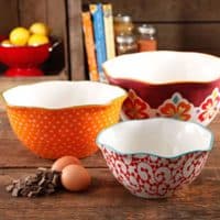 3-Piece Stoneware Market Scalloped Edge Serving Bowl Set, Multicolor