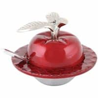 Apple Shaped Honey Dish with Spoon Serving Enamel on Cast Aluminum (Red)