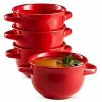 Soup Crocks with Handles, Ceramic Make, Soup, Chilli, by KooK, 22oz, Set of 4 (Red)