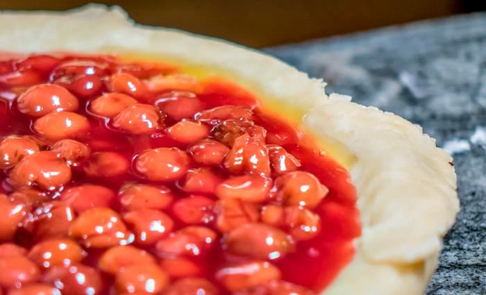 Butter melting at the edge of the cherry pie